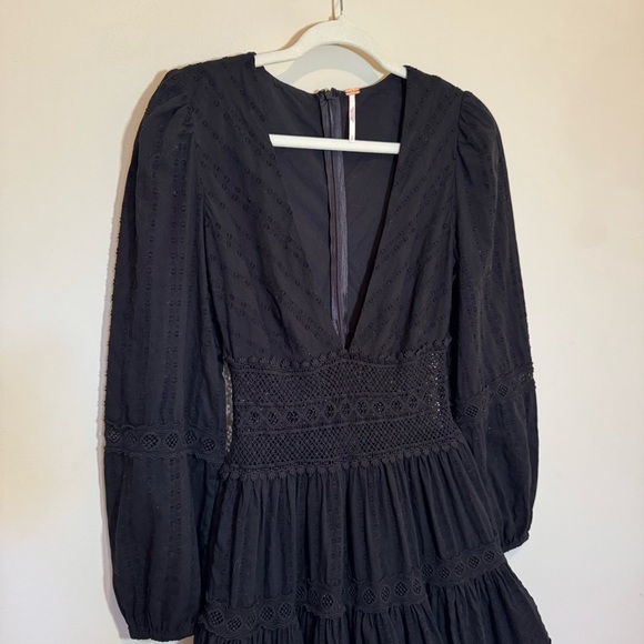 Free People | Black Delightful Mini Dress 100% Cotton Size 0 - Picture 3 of 11
